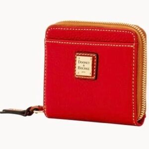 New Dooney and Bourke Small Zip Around Wallet Supple Italian Pebble Leather Red